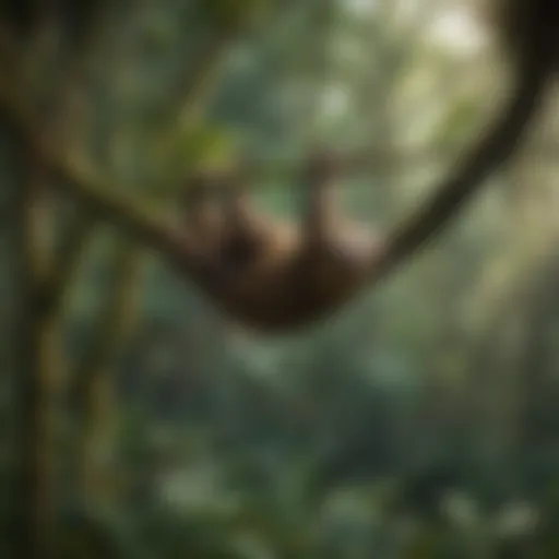 A lush rainforest canopy showcasing the ideal habitat for sloths.