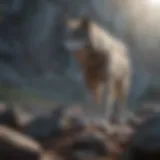 A majestic wolf standing on a rocky outcrop