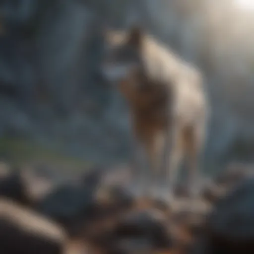 A majestic wolf standing on a rocky outcrop