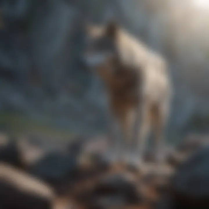 A majestic wolf standing on a rocky outcrop