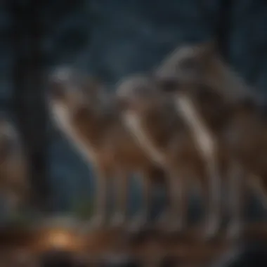 Wolves Howling at Night Wolves howling under a starry night sky