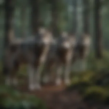 Wolves in a Dense Forest A pack of wolves in a dense forest setting