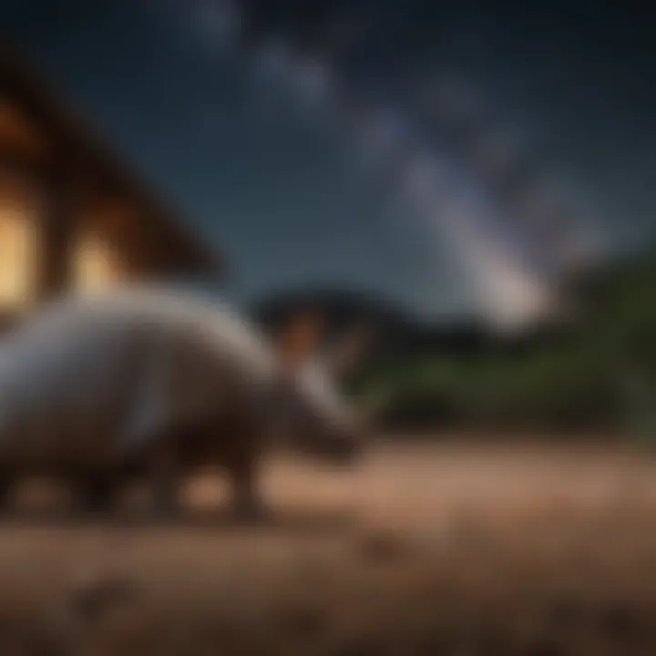 An illustration depicting the nocturnal nature of armadillos under a starry sky