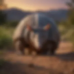 An armadillo wandering in its natural habitat during twilight