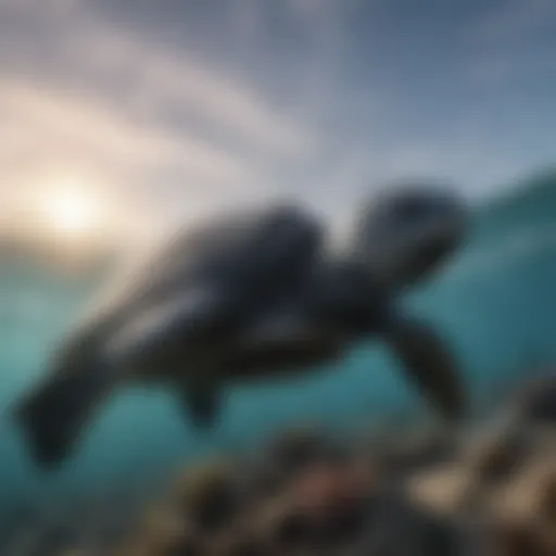 Illustration of a leatherback sea turtle swimming gracefully through the ocean