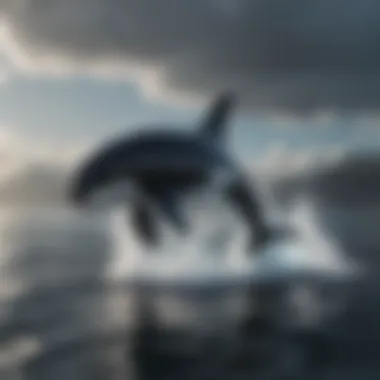 Mature orca breaching the surface of the ocean