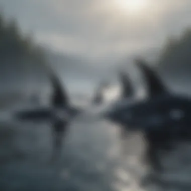 Pod of orcas communicating through echolocation