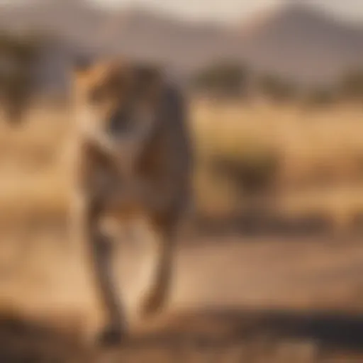 A cheetah sprinting across the savannah