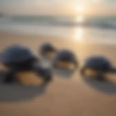 Hatchlings Taking Their First Steps Towards Survival Leatherback turtle hatchlings heading to the sea