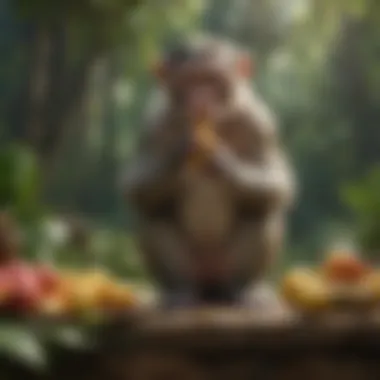 A lush habitat highlighting the relationship between environment and food availability for monkeys