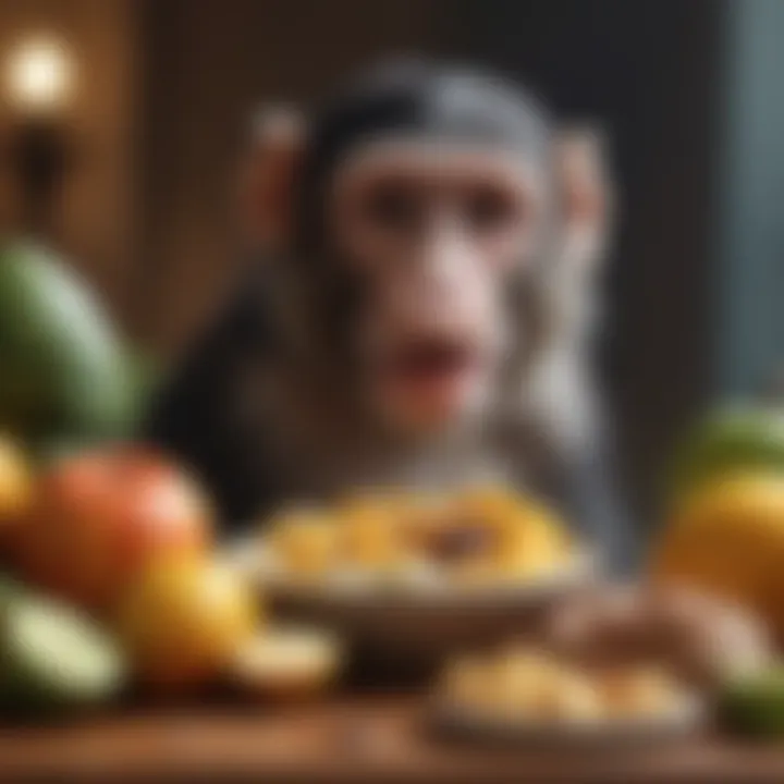 An illustration showing different monkey species and their preferred diets