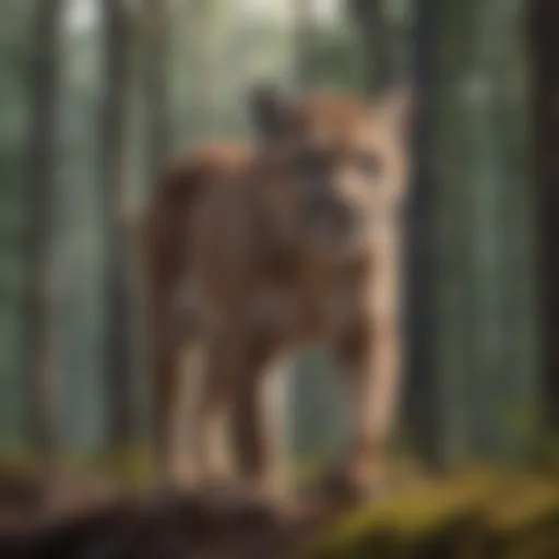 A majestic mountain lion prowling through a forest.