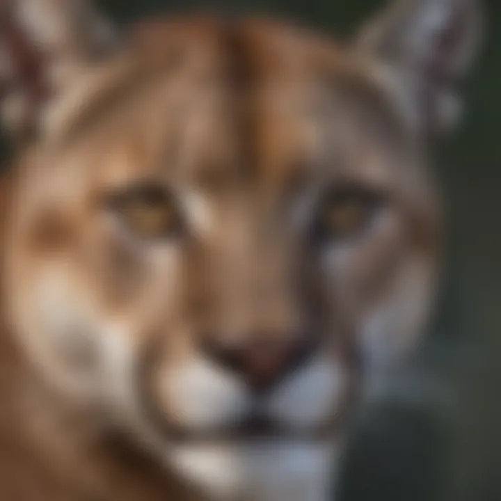 A close-up of a mountain lion's piercing eyes, showcasing its stealthy nature.