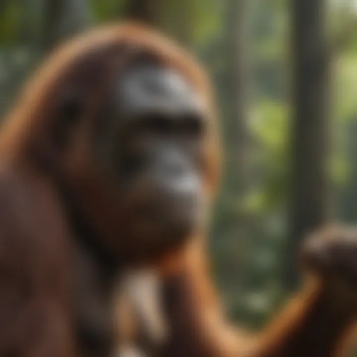 A visual representation of the threats faced by orangutans, including deforestation and habitat loss.