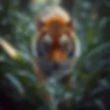 A majestic tiger prowling through a dense jungle