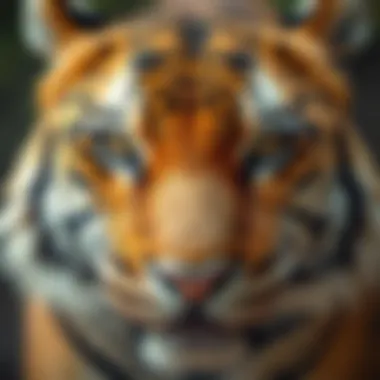 A close-up of a tiger's striking eyes revealing its fierce spirit