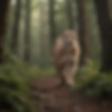 Puma Stalking in the Forest A puma stealthily stalking through a dense forest, showcasing its agility.