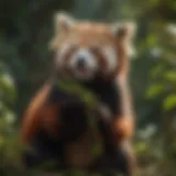 A red panda munching on bamboo leaves in its natural habitat