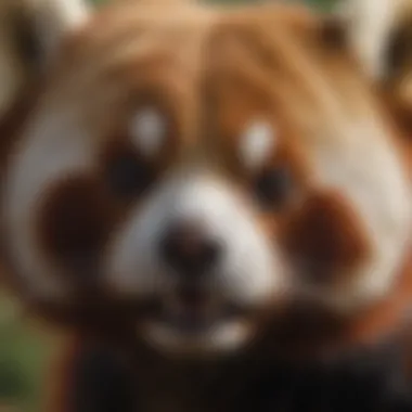 A close-up of a red panda's face showcasing its distinctive features