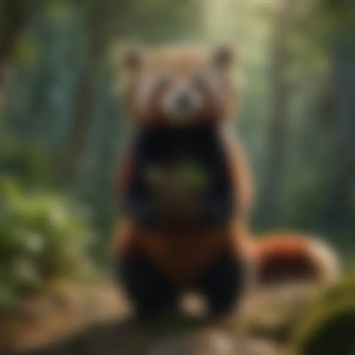 A lush forest environment, highlighting the red panda's habitat