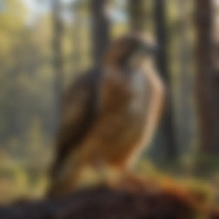 A red-tailed hawk in a natural setting, surveying its territory with vigilance.