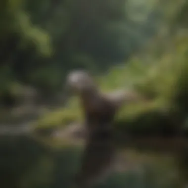 A serene river habitat featuring lush vegetation and clear water, ideal for river otters.