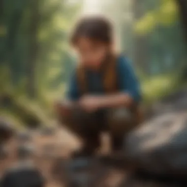 A child enthusiastically conducting a rock test, demonstrating curiosity and engagement.