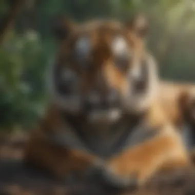 A tiger resting in its natural habitat