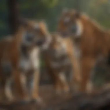 A group of tigers interacting in the wild