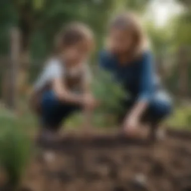 Children planting trees in a community garden