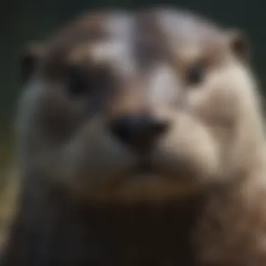 A close-up of a river otter's fur and whiskers, highlighting its distinct physical features.