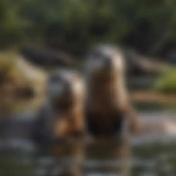 A playful river otter engaging with its companions, illustrating their social behavior.