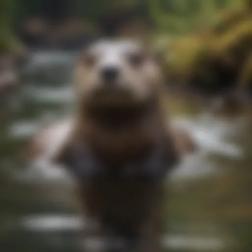 A river otter swimming gracefully in a clear stream, showcasing its streamlined body.