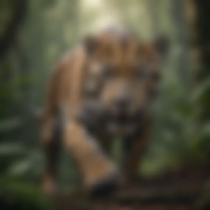 An illustration of a jaguar hunting in the jungle