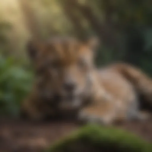 A majestic jaguar resting in its natural habitat, showcasing its powerful physique and distinct coat patterns.