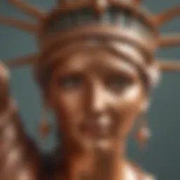 Close-up view of the Statue of Liberty showcasing its copper structure