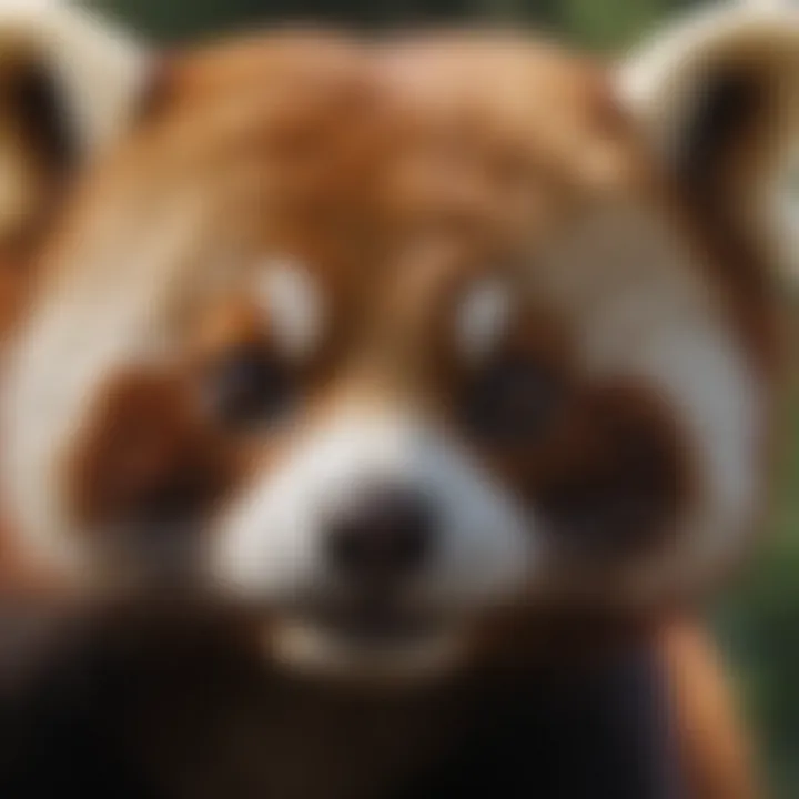 A close-up of a red panda's face showcasing its unique features
