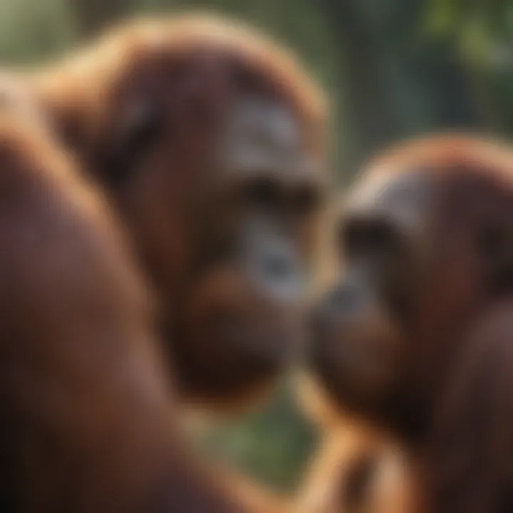 Group of orangutans interacting, showcasing their social behavior