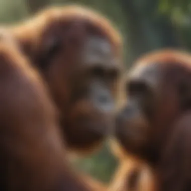 Social Interactions Among Orangutans Group of orangutans interacting, showcasing their social behavior