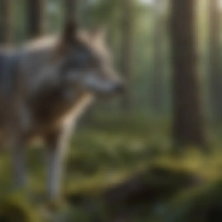 Illustration of the timber wolf's ecological role and food chain