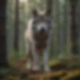 A majestic timber wolf standing in a forest setting
