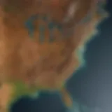 Map showcasing the geographical boundaries of the United States within North America.