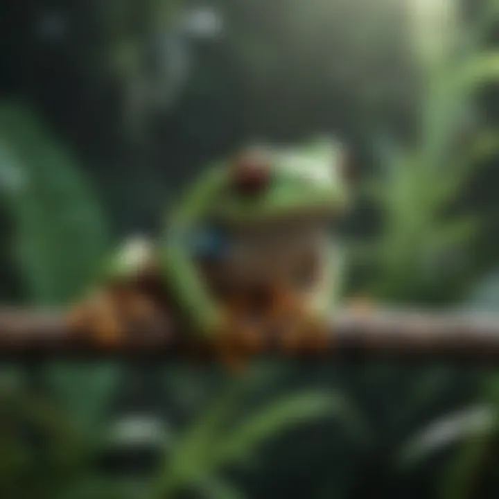 A colorful tree frog perched on a branch