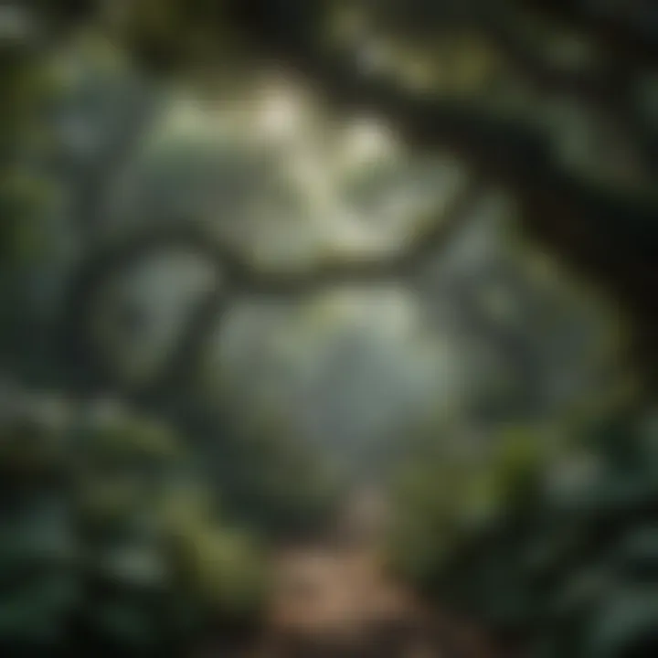 A dense canopy of tropical trees and vines