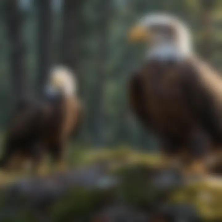 Comparative size chart of male and female eagles in their natural habitat.