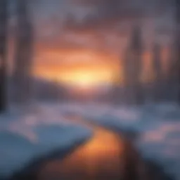 A breathtaking view of the winter solstice sunset over a snowy landscape