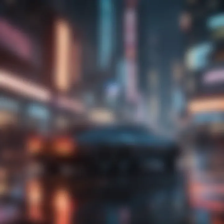 Futuristic cityscape with neon lights