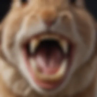A close-up of a rabbit's teeth, highlighting their unique dental structure.