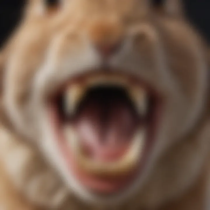 A close-up of a rabbit's teeth, highlighting their unique dental structure.