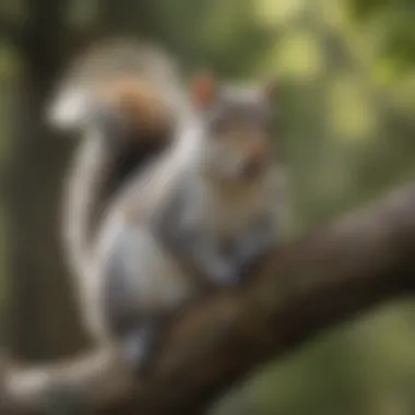 Majestic grey squirrel perched on a tree branch